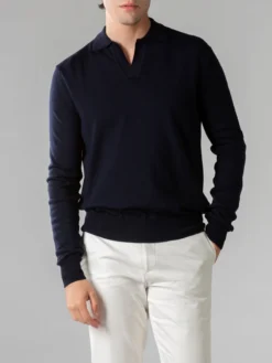 Extrafine Merino Buttonless Polo Navy 6 Extrafine Merino Buttonless Polo Navy -Velora Fashion Aurelien 00591copy