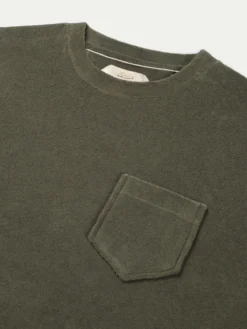 Olive Terry Towelling T-Shirt -Velora Fashion Aurelien AUR1 big collar t shirt terry towelling men olive2 2