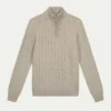 Zipper Cable Sweater Greige 1 Zipper Cable Sweater Greige -Velora Fashion Aurelien Cable Zip Sweater Made in Italy Men Greige1