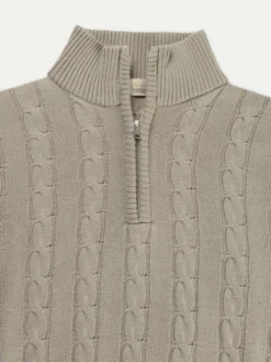 Zipper Cable Sweater Greige -Velora Fashion Aurelien Cable Zip Sweater Made in Italy Men Greige2