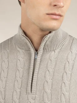 Zipper Cable Sweater Greige -Velora Fashion Aurelien Cable Zip Sweater Made in Italy Men Greige3 2