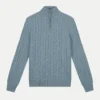 Zipper Cable Sweater Blue Green
