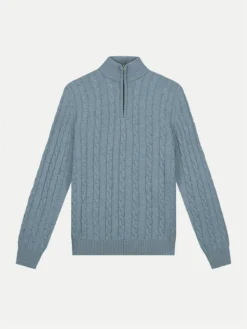 Zipper Cable Sweater Blue Green