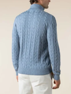 Zipper Cable Sweater Blue Green 13 Zipper Cable Sweater Blue Green -Velora Fashion Aurelien Cable Zip Sweater Made in Italy Men Light Blue4 scaled