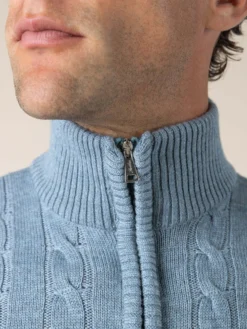 Zipper Cable Sweater Blue Green 12 Zipper Cable Sweater Blue Green -Velora Fashion Aurelien Cable Zip Sweater Made in Italy Men Light Blue6 scaled