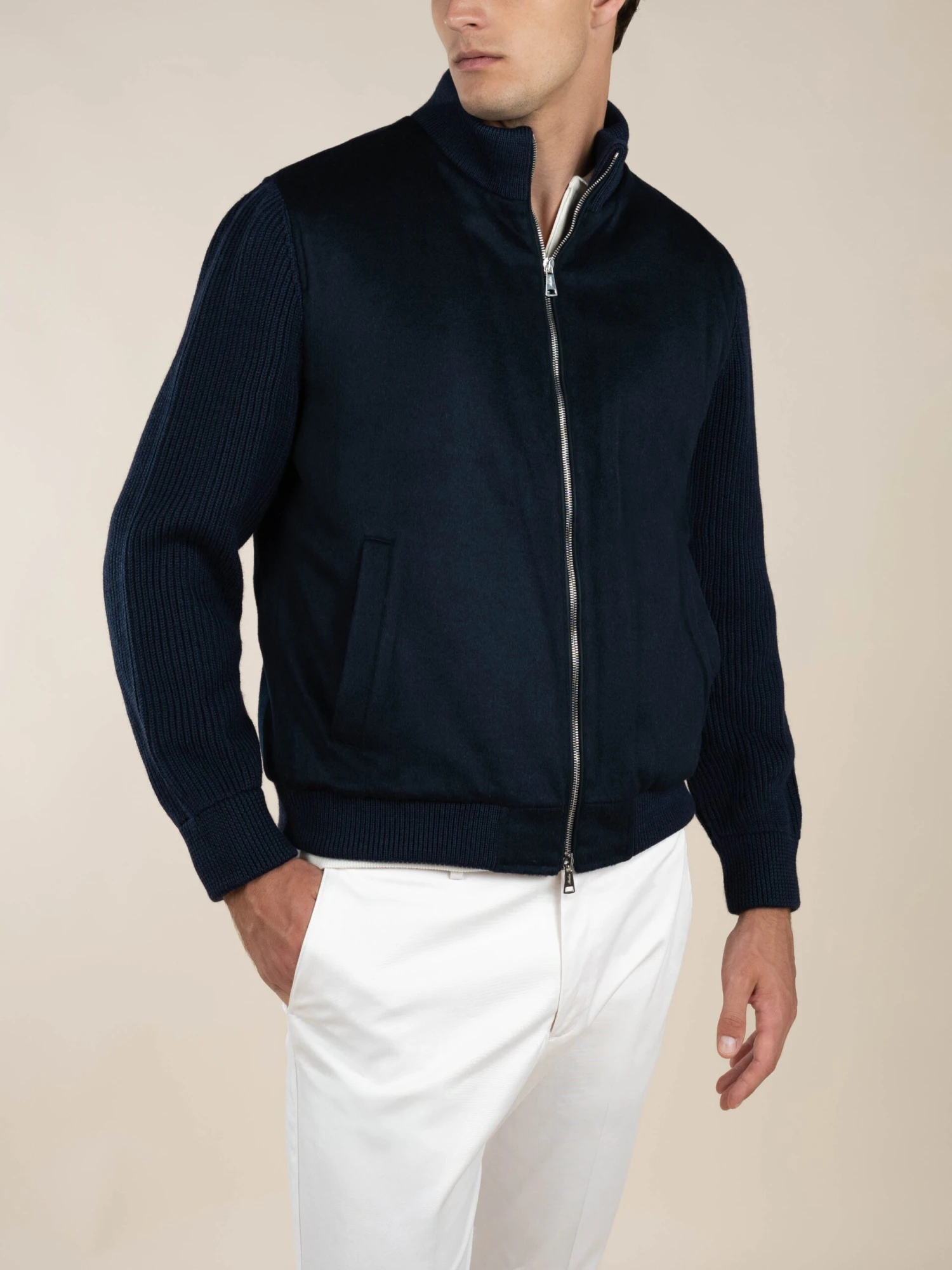 Navy Cashmere Bomber Jacket 4 Navy Cashmere Bomber Jacket - Image 2