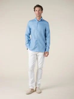 Light Blue Flannel Shirt -Velora Fashion Aurelien Men Seaside Shirt Flannel Linen Light Blue10