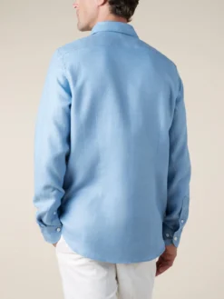 Light Blue Flannel Shirt -Velora Fashion Aurelien Men Seaside Shirt Flannel Linen Light Blue12