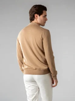 Extrafine Merino Polo Beige -Velora Fashion Aurelien Merino Cashwool Made in Italy Sweater Polo Longsleeve beige3
