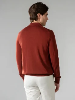 Extrafine Merino Buttonless Polo Maroon 10 Extrafine Merino Buttonless Polo Maroon -Velora Fashion Aurelien Merino Cashwool Made in Italy Sweater Polo Longsleeve buttonless brick red4
