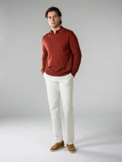 Extrafine Merino Buttonless Polo Maroon 13 Extrafine Merino Buttonless Polo Maroon -Velora Fashion Aurelien Merino Cashwool Made in Italy Sweater Polo Longsleeve buttonless brick red5