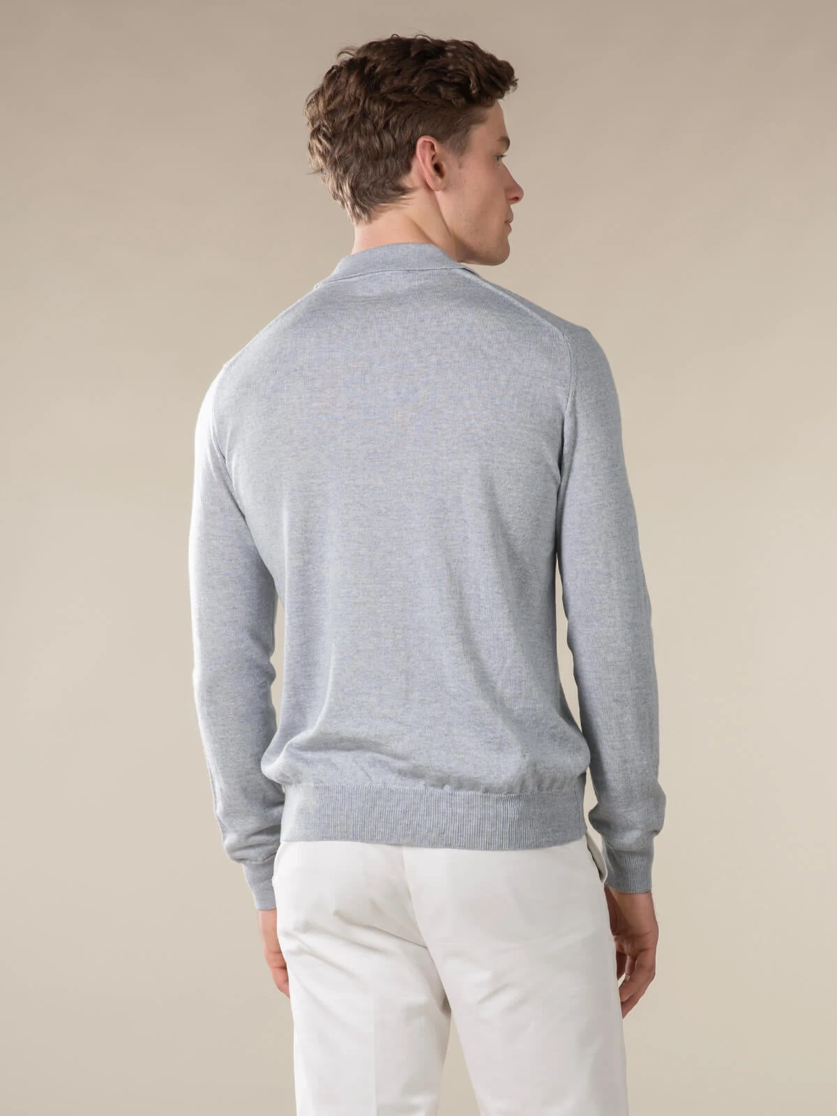 Extrafine Merino Buttonless Polo Light Grey 7 Extrafine Merino Buttonless Polo Light Grey - Image 5