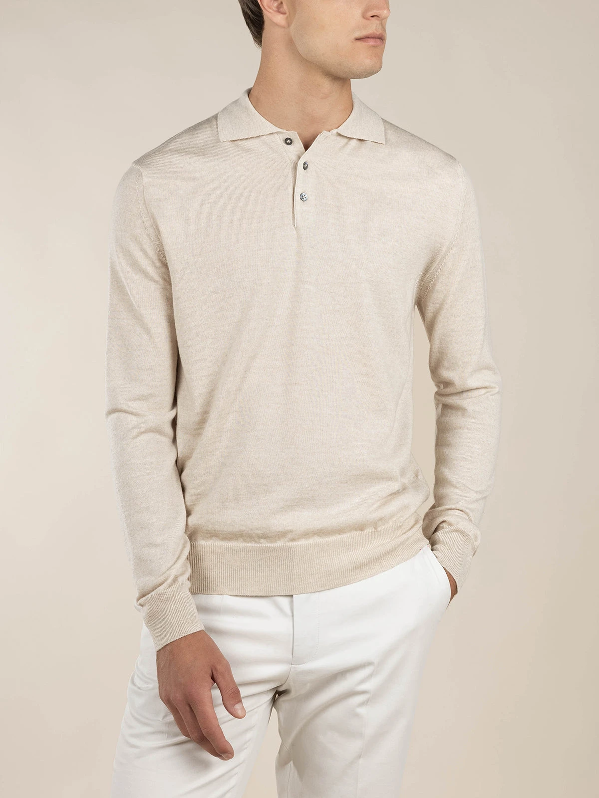 Extrafine Merino Polo Light Beige 4 Extrafine Merino Polo Light Beige - Image 2