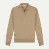 Extrafine Merino Buttonless Polo Beige -Velora Fashion Aurelien Merino Cashwool Made in Italy Sweater Polo long sleeve buttonless polo wool beige1