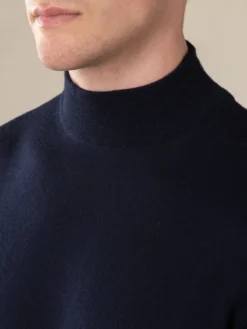 Extrafine Merino Mockneck Navy -Velora Fashion Aurelien Merino Cashwool Made in Italy Sweater mock neck navy8