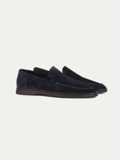 Navy Yacht Loafer With Lamb Shearling Footbed