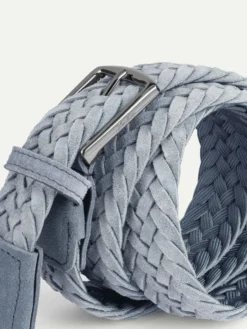 Light Blue Woven Suede Belt -Velora Fashion Aurelien belt waxed suede leather jeans men 3 scaled