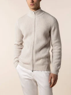 Ecru Rib Vest -Velora Fashion Aurelien bomber zipper vest sweater cashmere merino light beige12 2