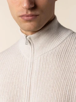 Ecru Rib Vest -Velora Fashion Aurelien bomber zipper vest sweater cashmere merino light beige13 2