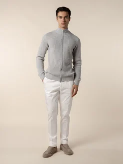 Light Grey Rib Vest -Velora Fashion Aurelien bomber zipper vest sweater cashmere merino light grey11