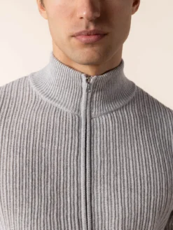 Light Grey Rib Vest -Velora Fashion Aurelien bomber zipper vest sweater cashmere merino light grey13 2