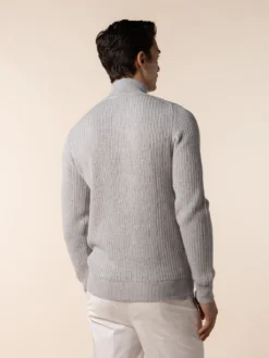 Light Grey Rib Vest -Velora Fashion Aurelien bomber zipper vest sweater cashmere merino light grey14