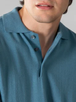 Extrafine Merino Polo Sapphire Blue -Velora Fashion Aurelien button polo sweater cashwool merino sapphire blue10