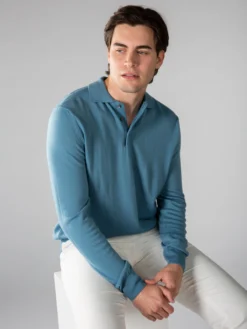 Extrafine Merino Polo Sapphire Blue -Velora Fashion Aurelien button polo sweater cashwool merino sapphire blue5