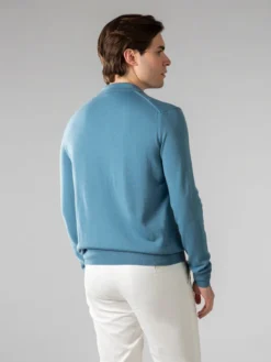 Extrafine Merino Polo Sapphire Blue -Velora Fashion Aurelien button polo sweater cashwool merino sapphire blue7