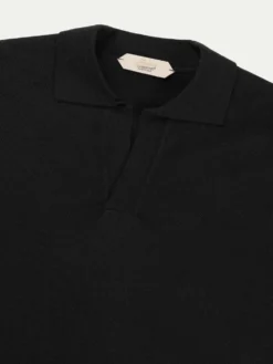 Extrafine Merino Buttonless Polo Black -Velora Fashion Aurelien buttonless polo sweater cashwool merino black 2