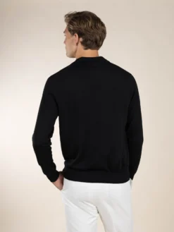 Extrafine Merino Buttonless Polo Black -Velora Fashion Aurelien buttonless polo sweater cashwool merino black 3 scaled