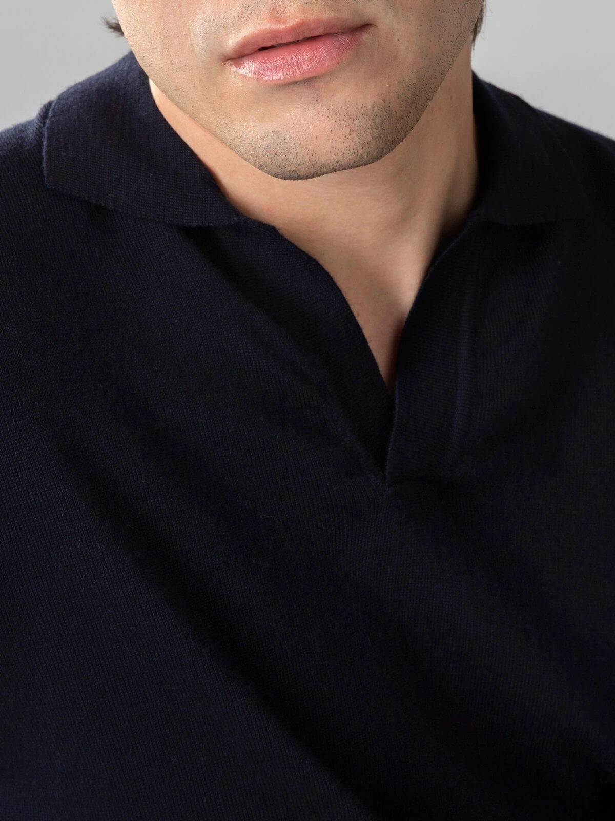 Extrafine Merino Buttonless Polo Navy 5 Extrafine Merino Buttonless Polo Navy - Image 3