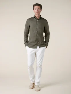 Olive Linen Seaside Shirt -Velora Fashion Aurelien city trouser beige men 3