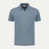 Steel Blue Buttonless Polo Shirt -Velora Fashion Aurelien cotton interlock buttonless polo men steel blue1