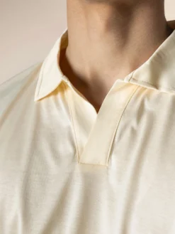 Vanilla Buttonless Polo Shirt 11 Vanilla Buttonless Polo Shirt -Velora Fashion Aurelien cotton interlock buttonless polo men vanilla13 scaled