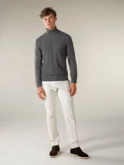 Dolcevita Cable Knit Sweater Dark Grey -Velora Fashion Aurelien dolcevita sweater cashmere merino blend dark grey4