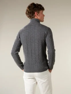 Dolcevita Cable Knit Sweater Dark Grey -Velora Fashion Aurelien dolcevita sweater cashmere merino blend dark grey5