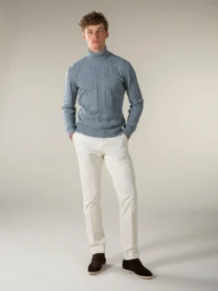 Dolcevita Cable Knit Sweater Light Blue -Velora Fashion Aurelien dolcevita sweater cashmere merino blend light blue5