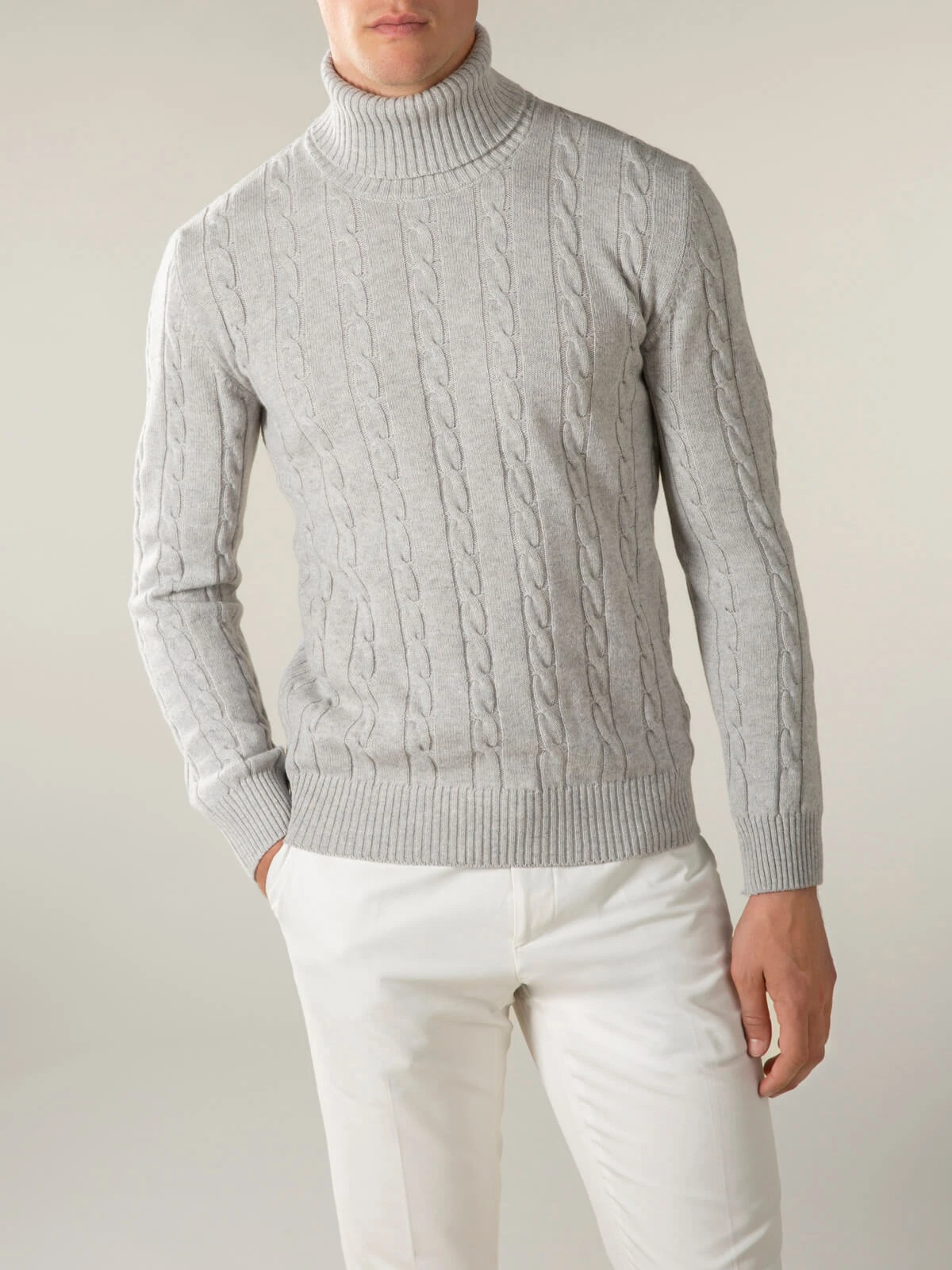 Dolcevita Cable Knit Sweater Light Grey 4 Dolcevita Cable Knit Sweater Light Grey - Image 2