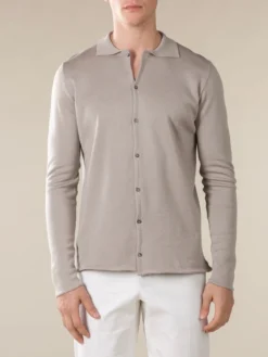 Extrafine Merino Knitted Shirt Greige -Velora Fashion Aurelien extrafine merino cashwool knitted shirt men greige1