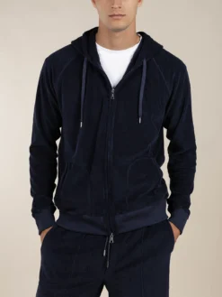 Navy Terry Towelling Zipper Vest -Velora Fashion Aurelien hoody terry towelling leisure zipper vest badstof navy5