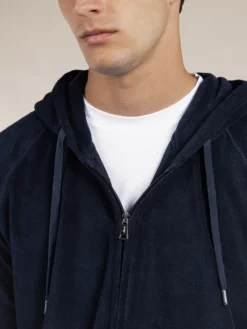 Navy Terry Towelling Zipper Vest -Velora Fashion Aurelien hoody terry towelling leisure zipper vest badstof navy7