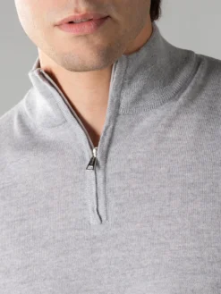 Extrafine Merino Zipper Sweater Light Grey -Velora Fashion Aurelien mezzocollo sweater cashwool merino lightgrey4