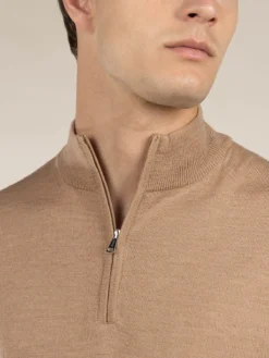 Extrafine Merino Zipper Sweater Beige -Velora Fashion Aurelien mezzocollo zipper sweater cashwool merino beige men 10 2