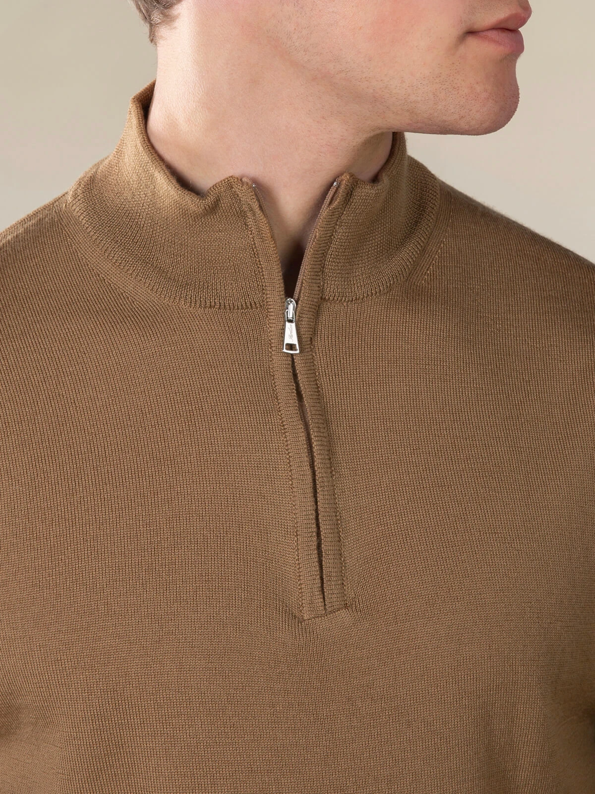 Extrafine Merino Zipper Sweater Caramel 5 Extrafine Merino Zipper Sweater Caramel - Image 3