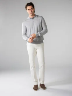 Extrafine Merino Polo Light Grey -Velora Fashion Aurelien polo longsleeve light grey cashwool merino 2