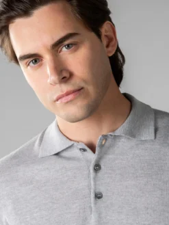 Extrafine Merino Polo Light Grey -Velora Fashion Aurelien polo longsleeve light grey cashwool merino 5