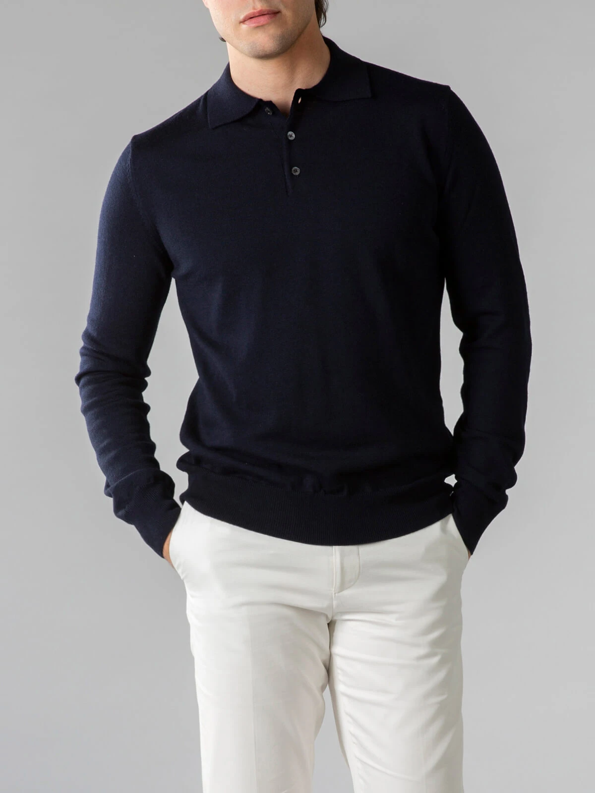 Extrafine Merino Polo Navy 4 Extrafine Merino Polo Navy - Image 2
