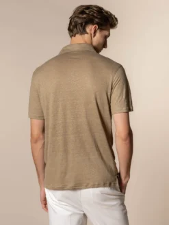 Dark Taupe Linen Polo Shirt 10 Dark Taupe Linen Polo Shirt -Velora Fashion Aurelien polo shirt linen men dark taupe14 scaled
