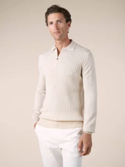 Ribbed Zipper Polo Light Beige -Velora Fashion Aurelien polo shirt ribbed zipper light beige men 7 0b4a5a1f 81d6 4268 9c61 f8f5783be8d8